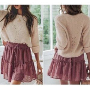 NWT Simplee Sz S Blush Pink‎ Swiss Polka Dot Elastic Waist Balletcore Skirt